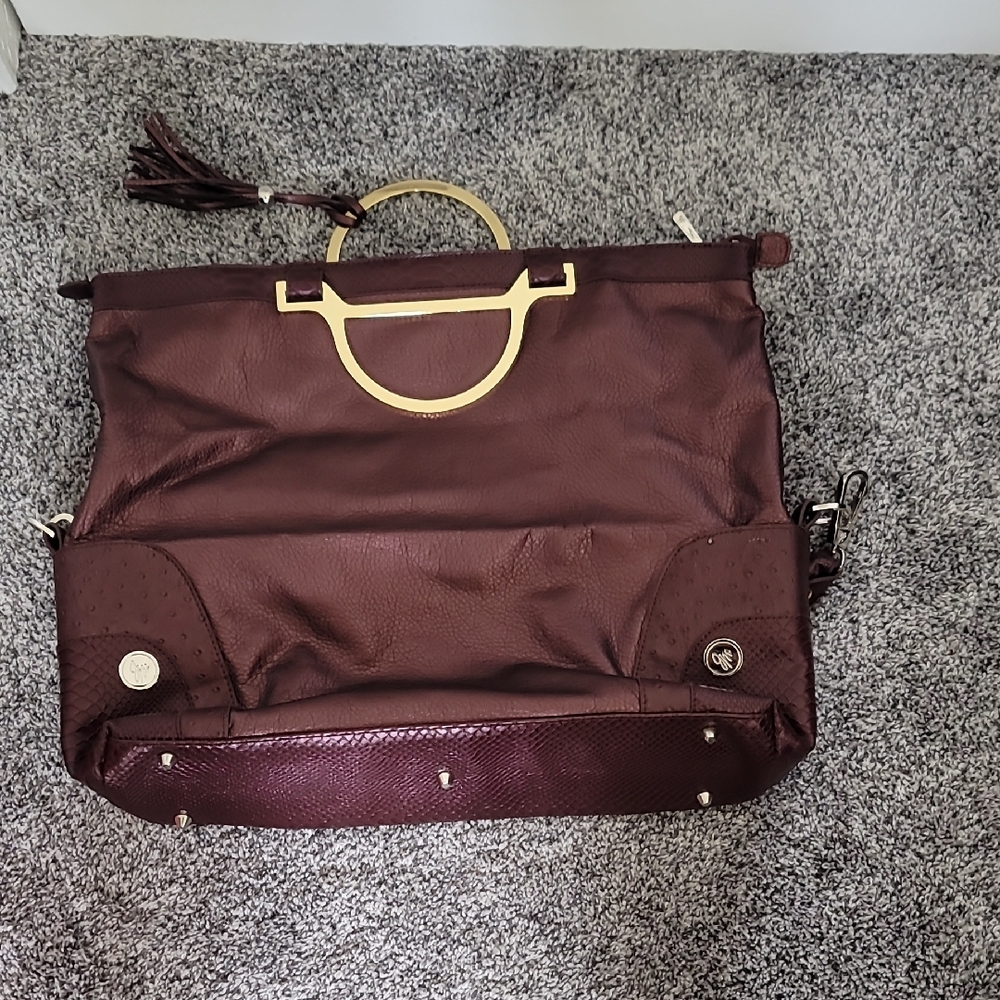 JM Collection Maroon Shoulder Bag with Gold Details